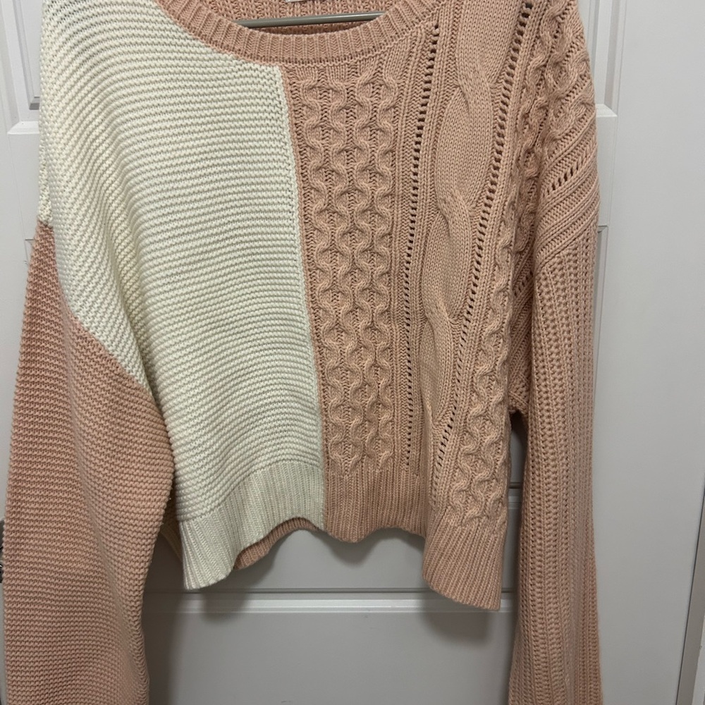 Double Zero Two-Tone Cable Knit Sweater